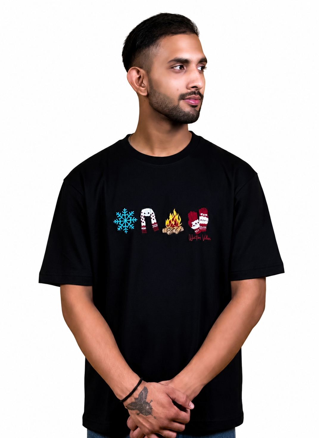 WINTER VIBES EMBROIDERY DESIGN UNISEX OVERSIZED T SHIRT