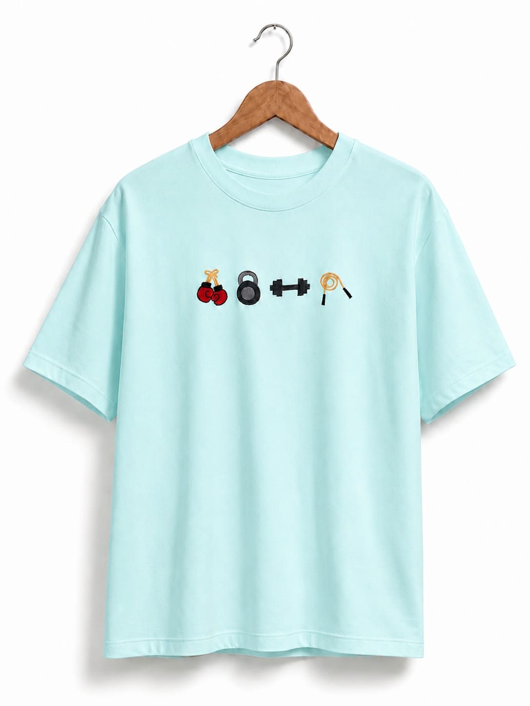 GYM LOVER EMBROIDERY DESIGN LIGHT GREEN COLOUR T SHIRT