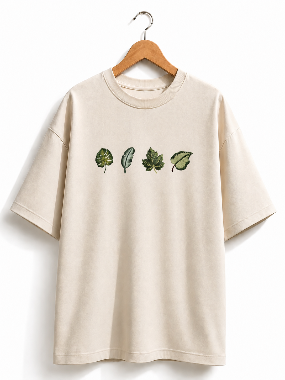 STELLAVITA CLOTHING Unisex Oversized Leaf Embroidery Design Drop Shoulder T-Shirt | Premium Cotton Blend Leaf Embroidery Design Loose Fit Casual Tee for Men & Women