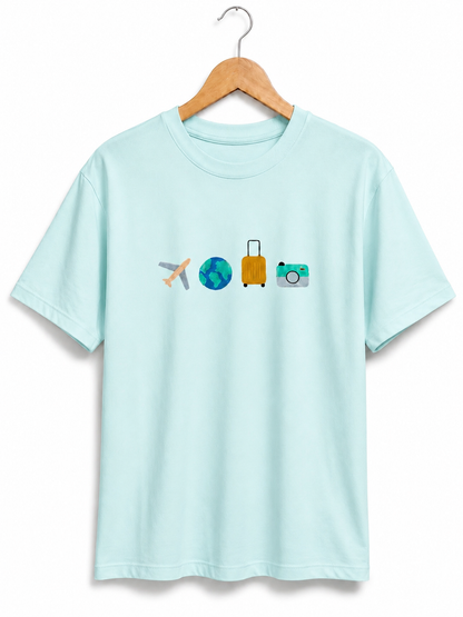 TRAVEL VIBES EMBROIDERY DESIGN UNISEX OVERSIZED MINT GREEN T SHIRT FOR MEN AND WOMEN