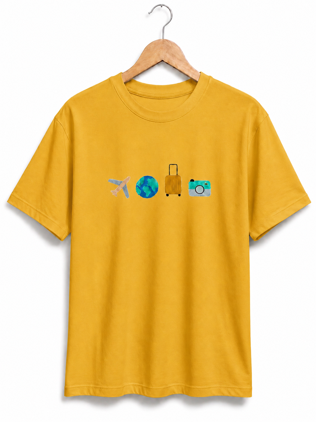 TRAVEL VIBES EMBROIDERY DESIGN YELLOW COLOUR UNISEX OVERSIZED BLACK T SHIRT FOR MEN AND WOMEN