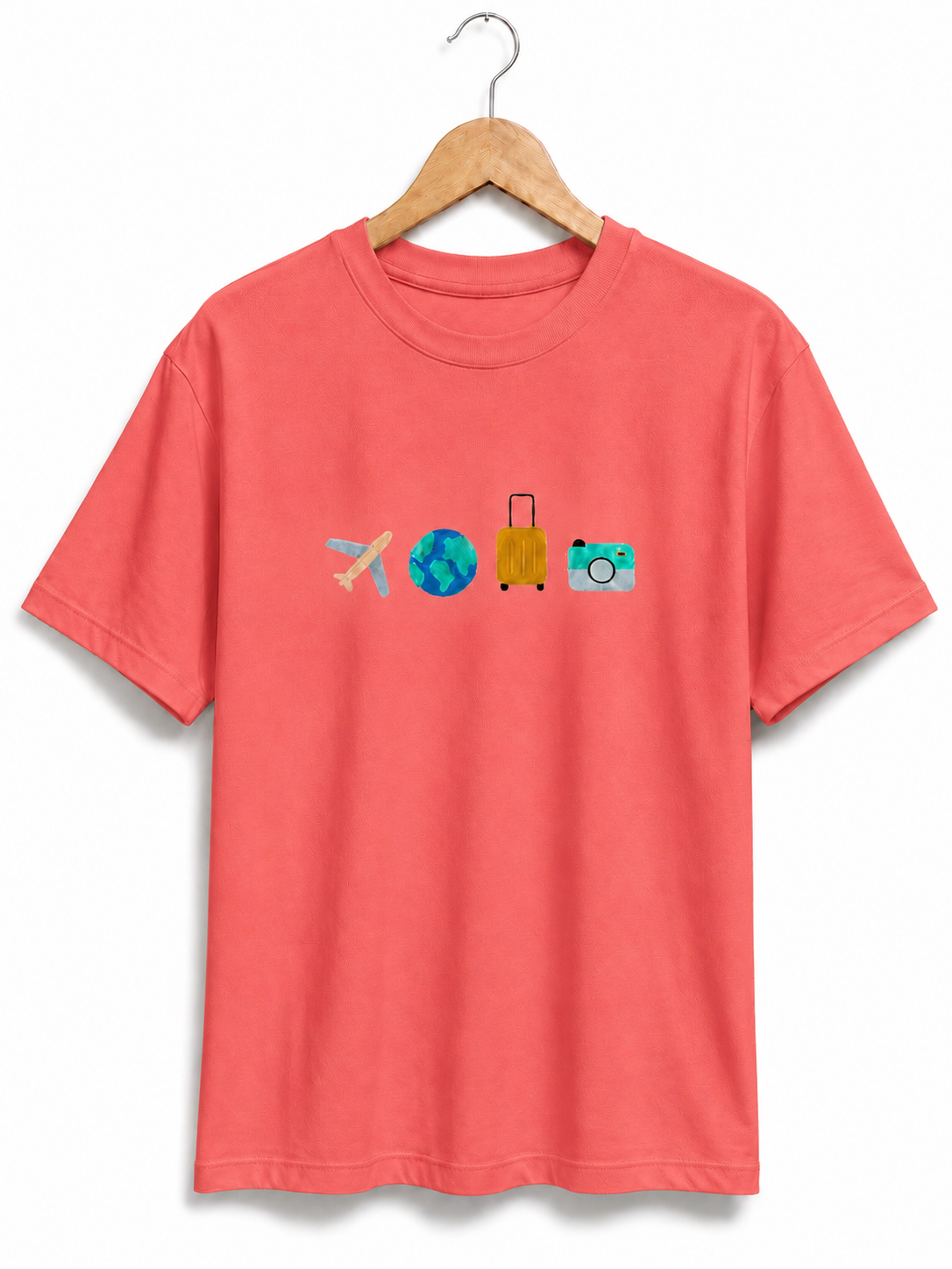 TRAVEL VIBES EMBROIDERY DESIGN UNISEX OVERSIZED PINK T SHIRT FOR MEN AND WOMEN