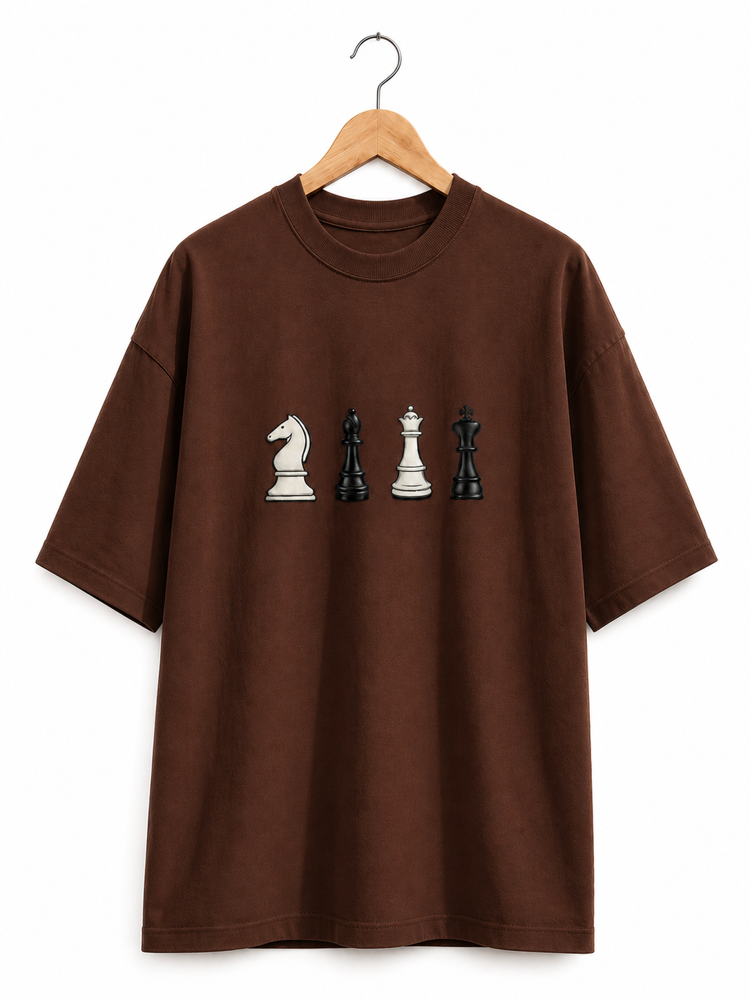STELLAVITA CLOTHING Oversized Men & Women Brown   Premium Chess Embroidery Round Neck T-Shirt Causal Wear Teas