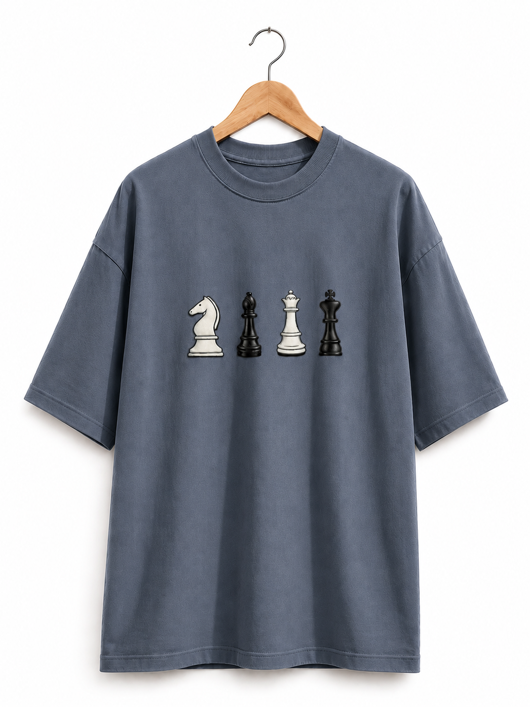 STELLAVITA CLOTHING Oversized Men & Women Dark Blue Premium Chess Embroidery Round Neck T-Shirt Causal Wear Teas
