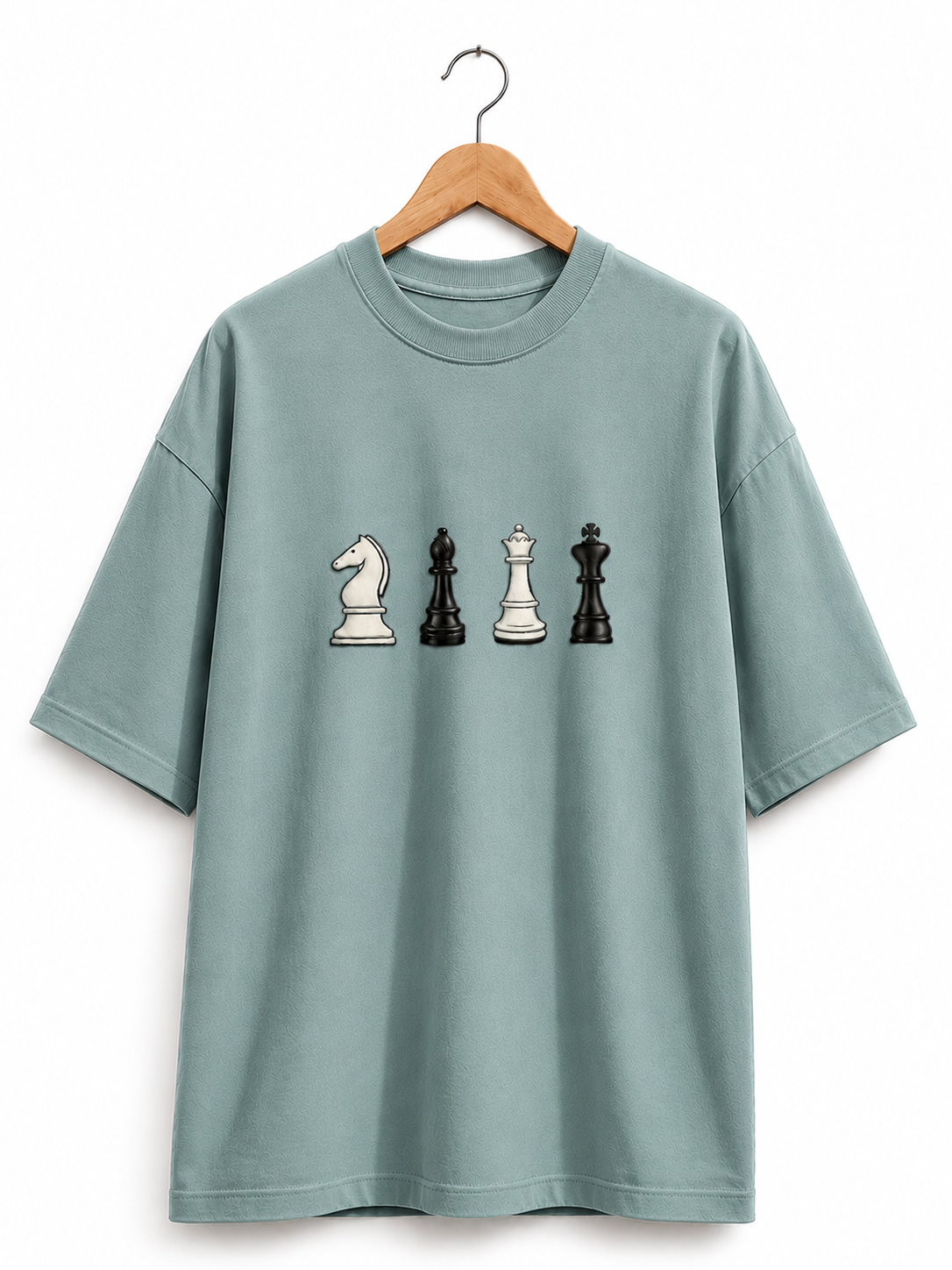 STELLAVITA CLOTHING Oversized Men & Women Sky Blue  Premium Chess Embroidery Round Neck T-Shirt Causal Wear Teas