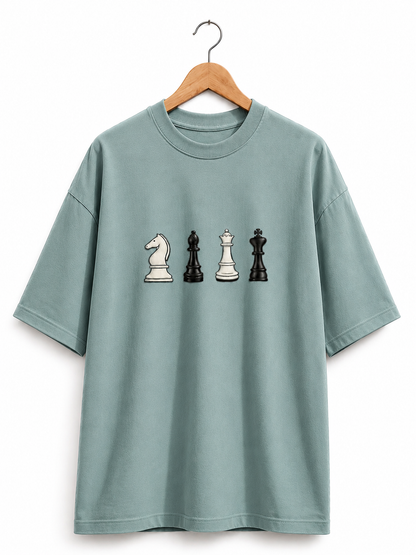 STELLAVITA CLOTHING Oversized Men & Women Sky Blue  Premium Chess Embroidery Round Neck T-Shirt Causal Wear Teas