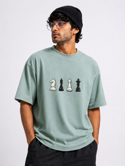 STELLAVITA CLOTHING Oversized Men & Women Sky Blue  Premium Chess Embroidery Round Neck T-Shirt Causal Wear Teas