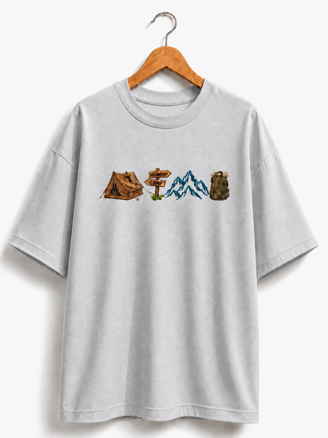 Unisex Oversized Drop Shoulder T-Shirt | Premium Grey Colour Camp Embroidery Design Loose Fit Casual Tee for Men & Women