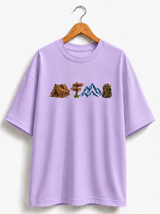 Unisex Oversized Drop Shoulder T-Shirt | Premium Purple Camp Embroidery Design Loose Fit Casual Tee for Men & Women