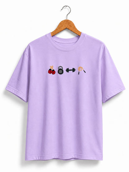 GYM LOVER EMBROIDERY DESIGN PURPLE COLOUR T SHIRT