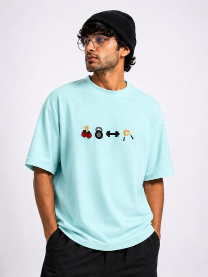 GYM LOVER EMBROIDERY DESIGN LIGHT GREEN  COLOUR T SHIRT