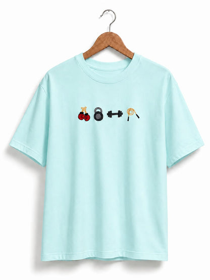 GYM LOVER EMBROIDERY DESIGN LIGHT GREEN  COLOUR T SHIRT