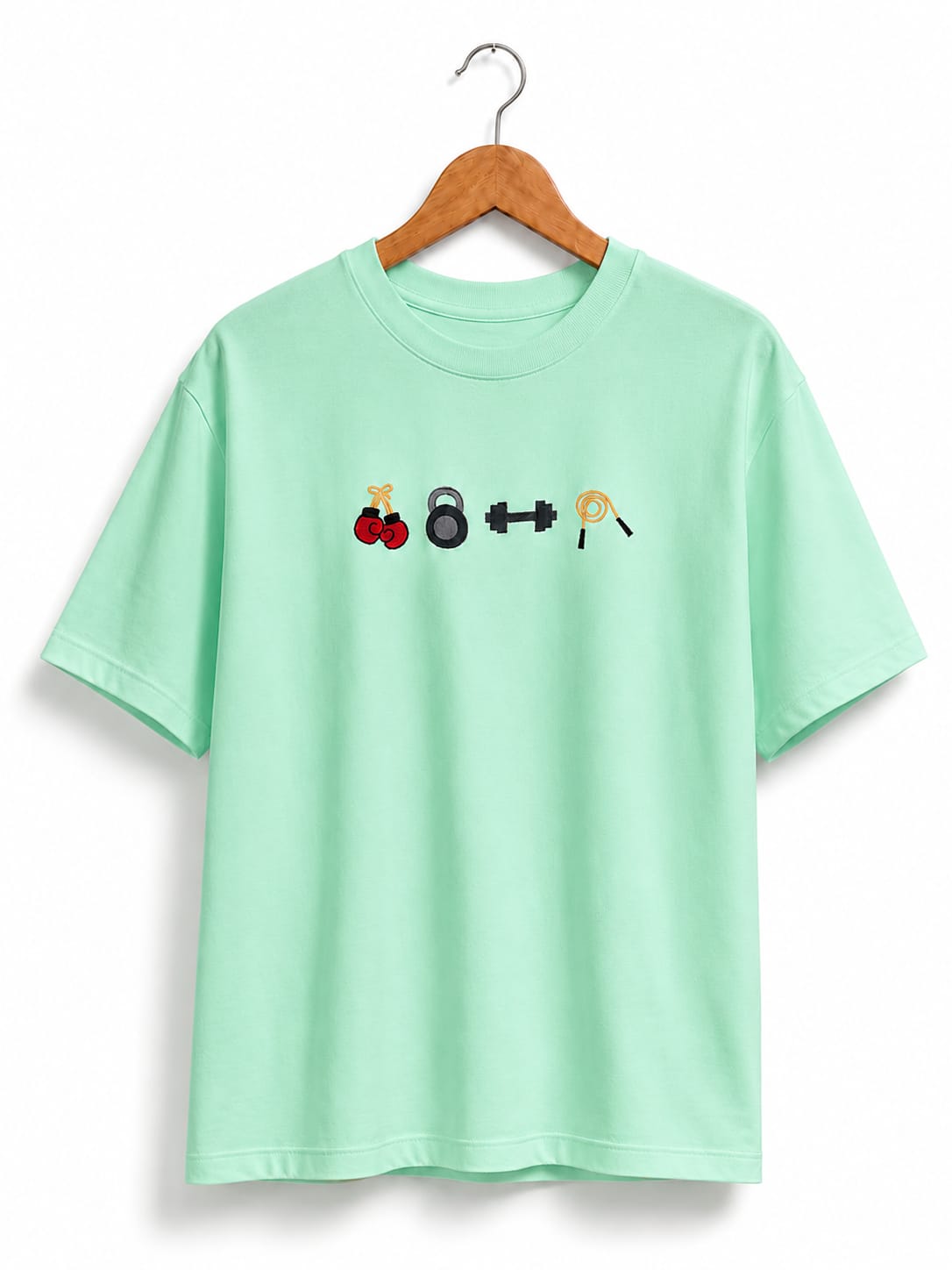 GYM LOVER EMBROIDERY DESIGN MINT GREEN  T SHIRT