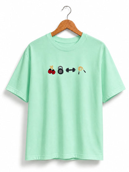 GYM LOVER EMBROIDERY DESIGN MINT GREEN  T SHIRT
