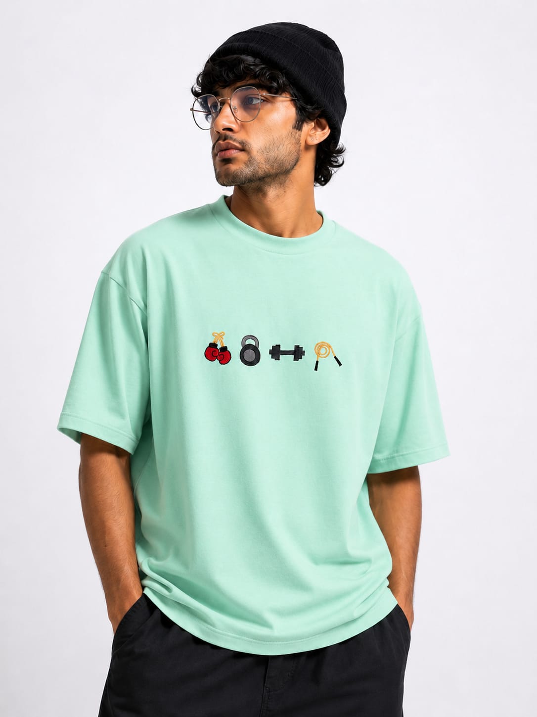 GYM LOVER EMBROIDERY DESIGN MINT GREEN  T SHIRT