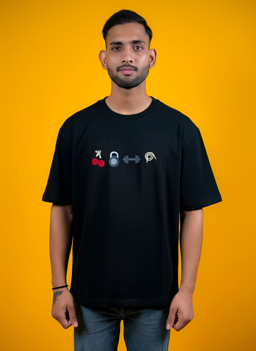 STELLAVITA CLOTHING Black Gym Embroidery Design DropShoulder OverSized Unisex T shirt Premium Teas For Men And Women