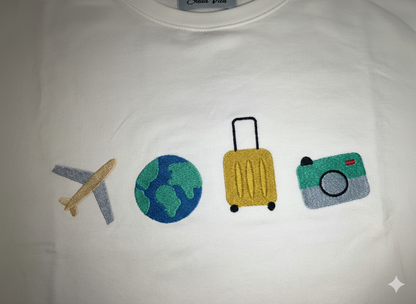TRAVEL VIBES EMBROIDERY DESIGN UNISEX OVERSIZED OFF WHITE T SHIRT FOR MEN AND WOMEN